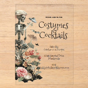 Invitations En Acrylique Costume de fête d'Halloween floral de squelette ef