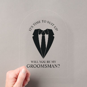 Invitations En Acrylique Costume de mariage noir et cravate Proposition pou
