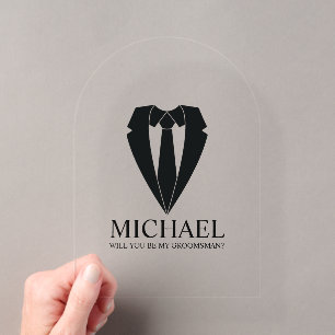Invitations En Acrylique Costume de mariage noir personnalisé Proposition p