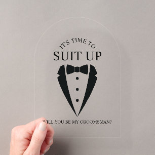 Invitations En Acrylique Costume de Smoking Mariage Noir pour Demande de Ga