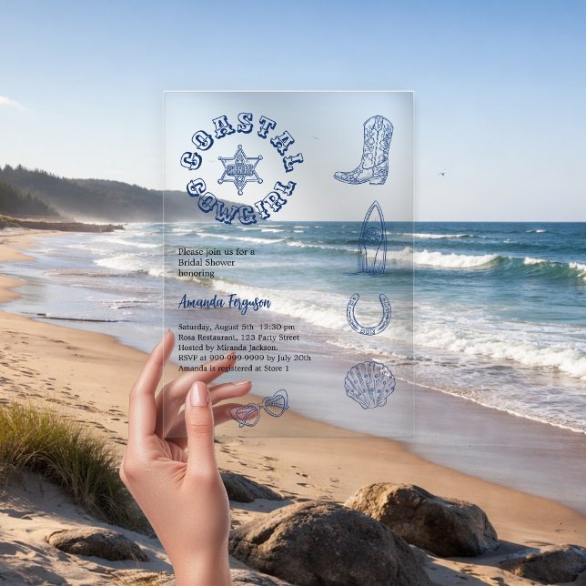Invitations En Acrylique Côte Cowgirl bleu plage clair Fête des mariées (Créateur téléchargé)