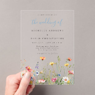 Invitations En Acrylique Couleur Bleu Poussiéreux Mariage Rustique de Fleur