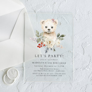 Invitations En Acrylique Couleur d'eau mignonne Ours polaire hiver fête d'a