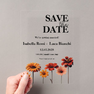 Invitations En Acrylique Couleurs de coucher de soleil rouge et orange flor