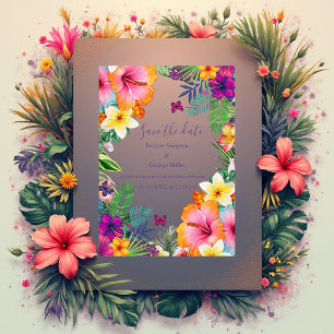 Invitations En Acrylique Couleurs tropicales hawaïennes Floral save the dat