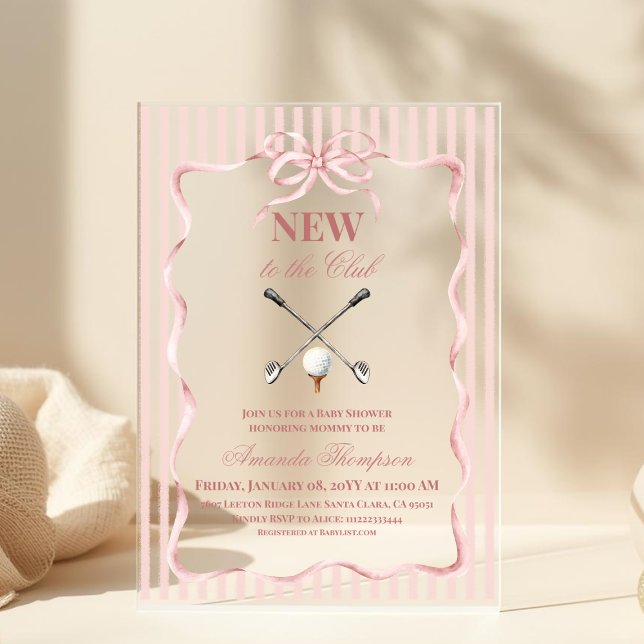 Invitations En Acrylique Country Pink Girl New to the Club Golf Baby Shower (Créateur téléchargé)