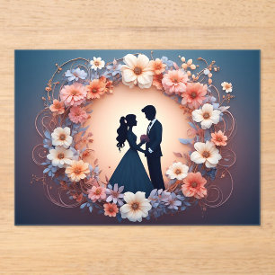 Invitations En Acrylique Couple de mariage romantique silhouette