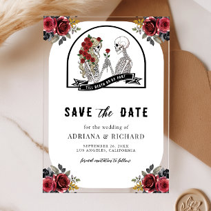 Invitations En Acrylique Couple de squelettes gothiques Roses Mariage Enreg