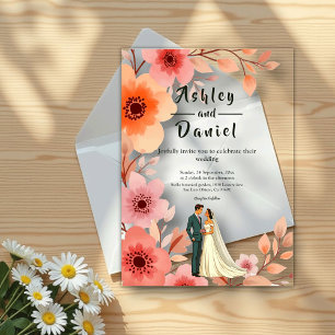 Invitations En Acrylique Couple romantique Aquarelle Florale Mariage été