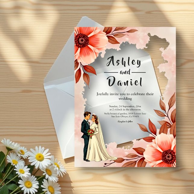 Invitations En Acrylique Couple romantique Dusty Aquarelle Mariage Floral (Créateur téléchargé)