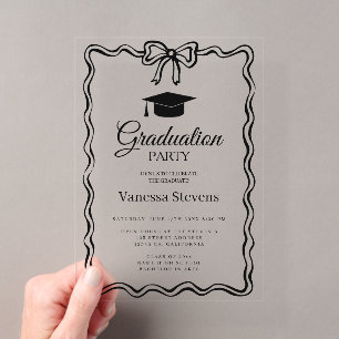 Invitations En Acrylique Courbe ondulée dessinée à la main rouge chaud pour