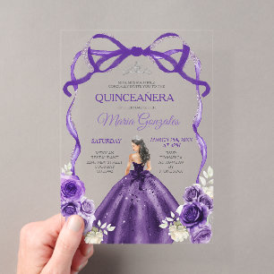 Invitations En Acrylique Couronne argentée de princesse Quinceañera avec nœ
