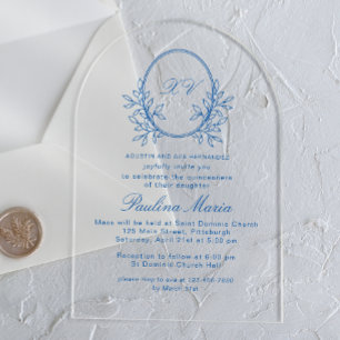 Invitations En Acrylique Couronne Bleue Élégante Quinceañera Formel