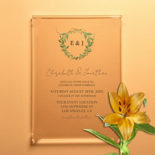 Invitations En Acrylique Couronne botanique de mariage tons terre (Créateur téléchargé)