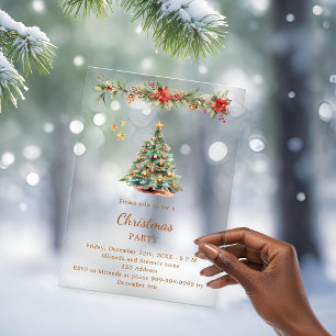 Invitations En Acrylique Couronne d'arbre fleurs rouges Noël fête givré