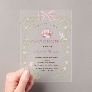 Invitations En Acrylique Couronne d'arche florale rose aquarelle pour Baby