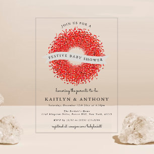 Invitations En Acrylique Couronne de Baies Rouges Fête de Noël Baby Shower
