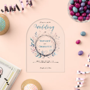 Invitations En Acrylique Couronne de branche florale douce Pastel Fleurs sa