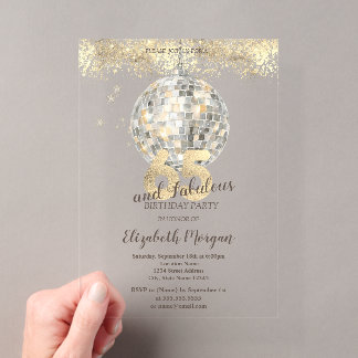Invitations En Acrylique Couronne de disco rétro en or Confetti 65e anniver