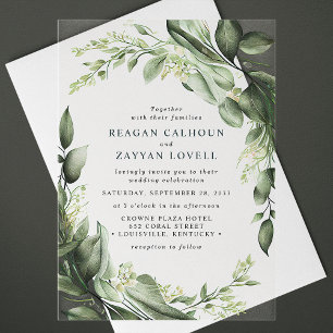 Invitations En Acrylique Couronne de feuilles d'eucalyptus pour mariage mod