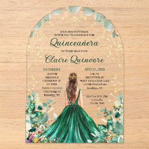 Invitations En Acrylique Couronne de Fleur de Princesse Quinceanera en Or V