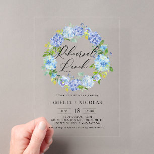 Invitations En Acrylique Couronne de fleurs d'hortensia bleu pour le dîner