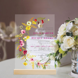 Invitations En Acrylique Couronne de fleurs d'orchidées sauvages rose viole