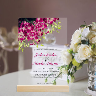 Invitations En Acrylique Couronne de fleurs d'orchidées sauvages rose viole
