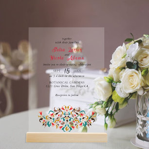 Invitations En Acrylique Couronne de fleurs élégante et romantique pour mar