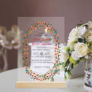 Invitations En Acrylique Couronne de fleurs élégante et romantique pour mar
