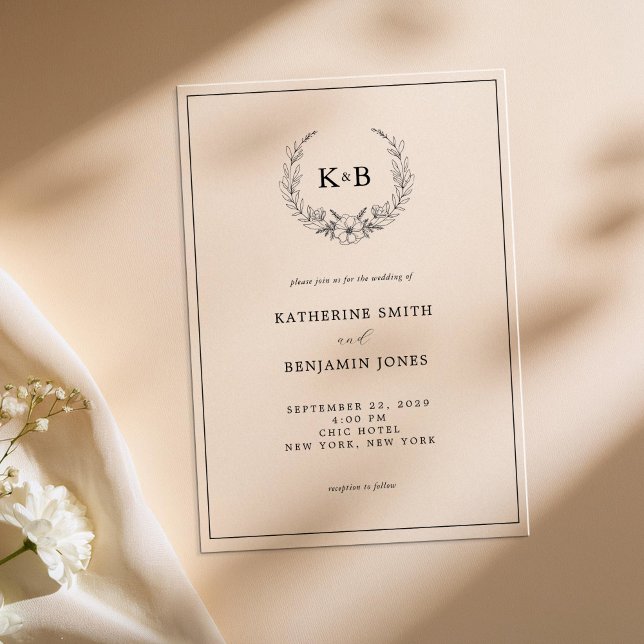 Invitations En Acrylique Couronne de fleurs élégante Monogramme Mariage (Créateur téléchargé)