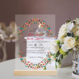 Invitations En Acrylique Couronne de fleurs élégante romantique moderne pou