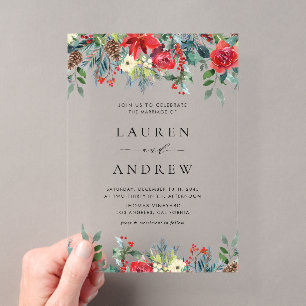 Invitations En Acrylique Couronne de fleurs hivernales à l'aquarelle pour m