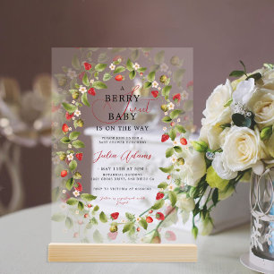Invitations En Acrylique Couronne de fleurs sauvages de fraises douces roug