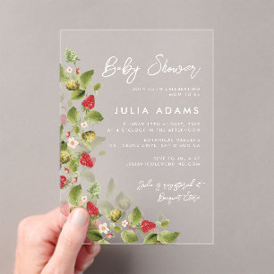 Invitations En Acrylique Couronne de fleurs sauvages de fraises douces roug