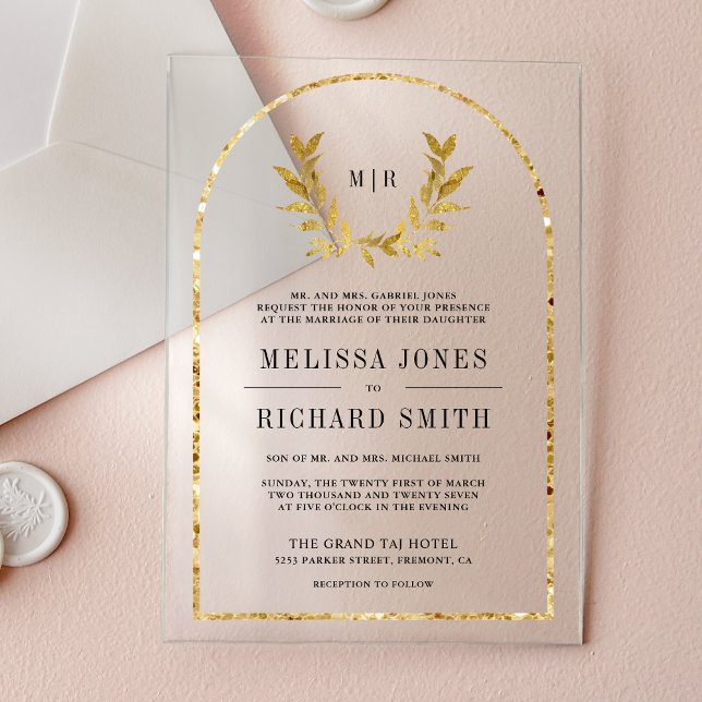 Invitations En Acrylique Couronne de laurier doré Feuilles Mariage (Créateur téléchargé)