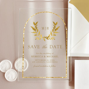 Invitations En Acrylique Couronne de laurier doré Feuilles Mariage Enregist