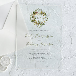 Invitations En Acrylique Couronne de mariage à l'aquarelle rustique et aux