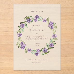 Invitations En Acrylique Couronne de mariage botanique lavande violet