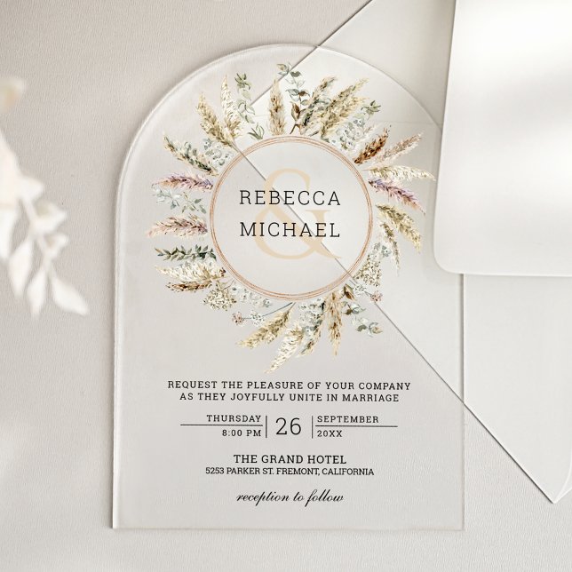 Invitations En Acrylique Couronne de mariage rustique boho ampérsand herbe  (Créateur téléchargé)