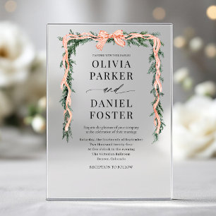 Invitations En Acrylique Couronne de Noël ruban rayé rouge aquarelle