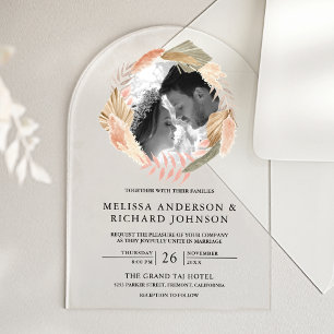Invitations En Acrylique Couronne de Pampas Bohème Photo Feuilles de Palmie