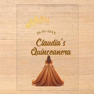 Invitations En Acrylique couronne de princesse orange quinceanera anniversa