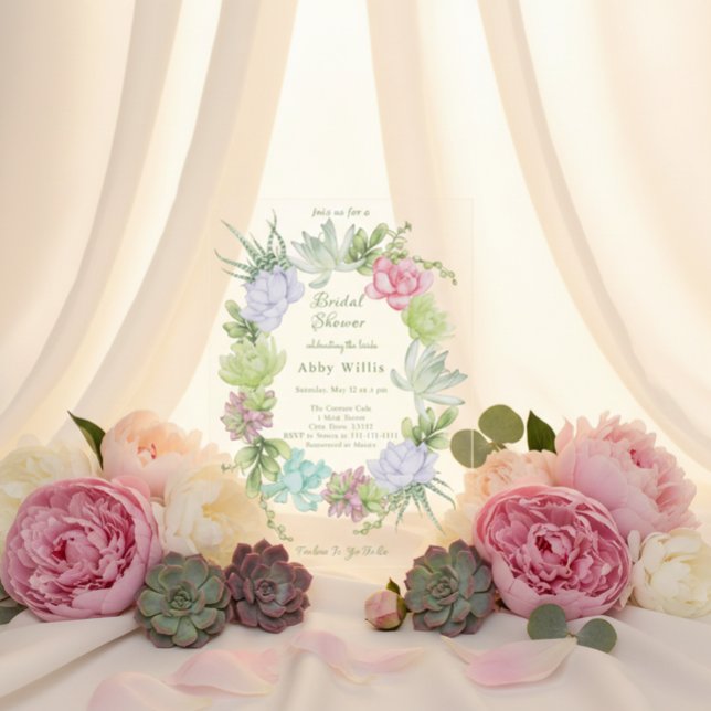 Invitations En Acrylique Couronne de verdure succulente pour la douche de m (Créateur téléchargé)