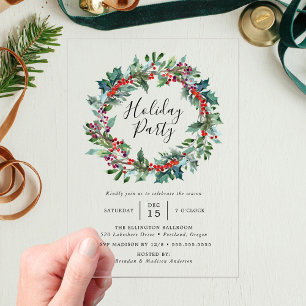 Invitations En Acrylique Couronne Élégante de Baies de Houx pour Fête de Fê