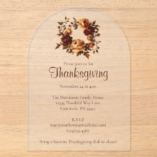 Invitations En Acrylique Couronne élégante de fleurs d'automne pour Thanksg