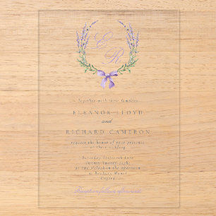 Invitations En Acrylique Couronne et noeud papillon monogramme élégant en l