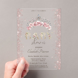 Invitations En Acrylique Couronne florale de confettis pailletés Baby Showe