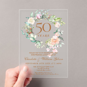 Invitations En Acrylique Couronne florale de roses 50e anniversaire de mari