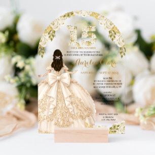 Invitations En Acrylique Couronne Florale d'Ivoire Princesse Coquette Quinc